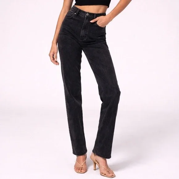 Abercrombie & Fitch Curve Love Ultra High Rise 90s Straight Jean Black Size 4 - Picture 3 of 14